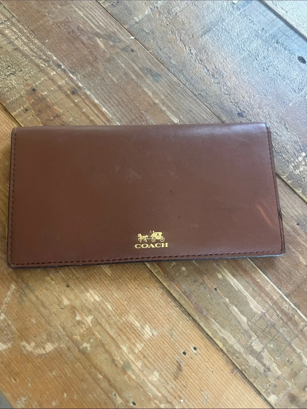 Coach Brown Leather Card & Key Holder with Gold Logo